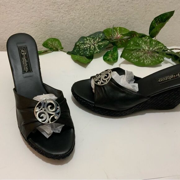 Italian Brighton heel metallic leather Siren wedge black - Picture 2 of 14